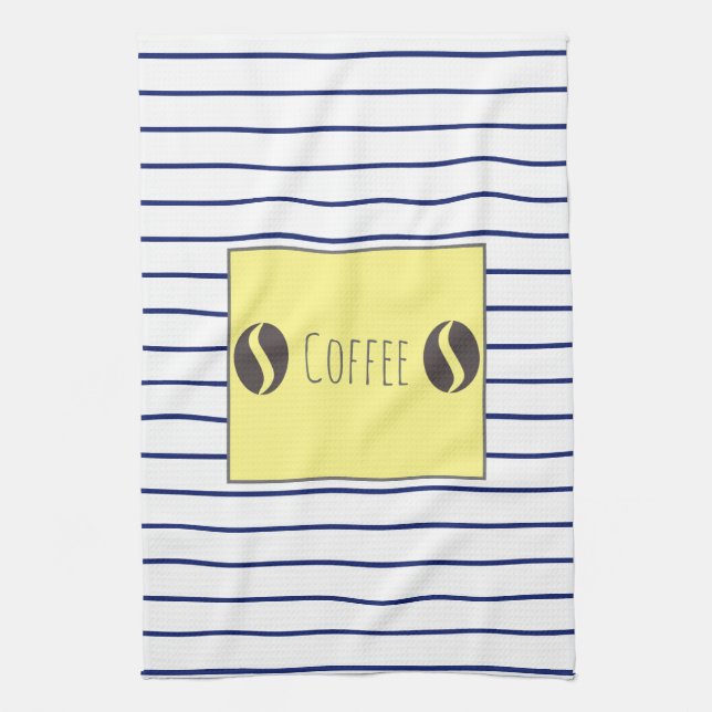 Funky Coffee Beans Blue White Rand Kökshandduk (Vertikal)