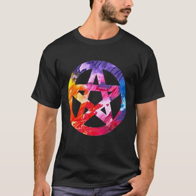 Funky Colorful Pagan Pentacle T-Shirt (Framsida)