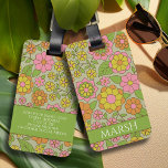 Funky Colorful Pastel-Blommönster - Monogram Bagagebricka<br><div class="desc">Ett blommönster för roligt i rosa, grönt, orange och gult med ett mysigt, kottagecore mönster. Lägg till ett monogram till den här gigantiska blommigten. Om teckningen fortfarande behöver justeras klickar du på knappen Anpassa den här. Detta kommer att föra dig till ett designområde där du kan flytta runt sak och...</div>