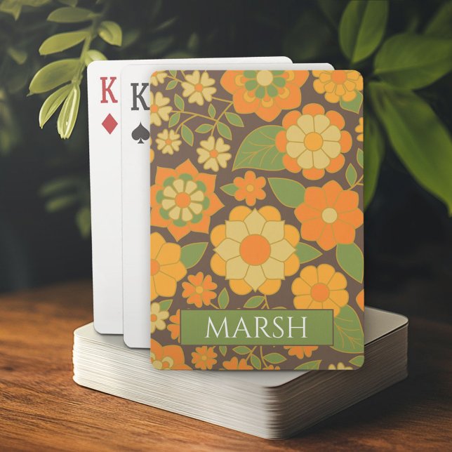 Funky Colorful Pastel-Blommönster - Monogram Casinokort (Personalized playing cards)