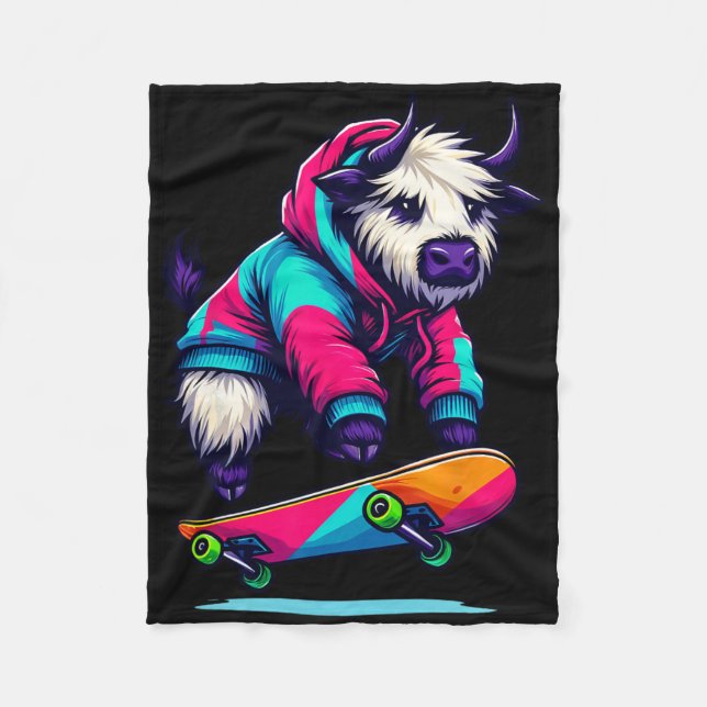Funky cool illustration konst av jak skateboardåkn fleecefilt (Framsidan)