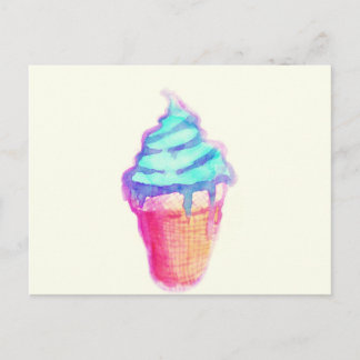 Funky Coola Drippy Ice Cream Cone i vattenfärger Vykort