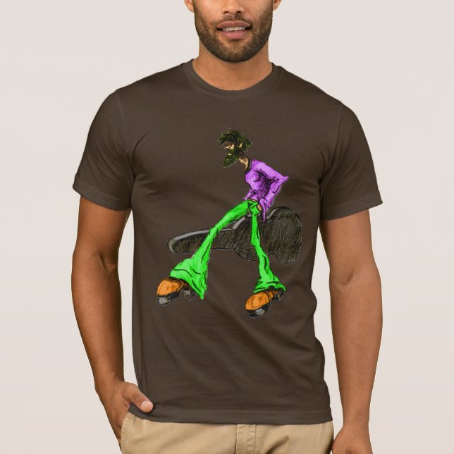 Funky Coola Guitar Disco-Tecknad, Grönt T-shirt (Framsida)