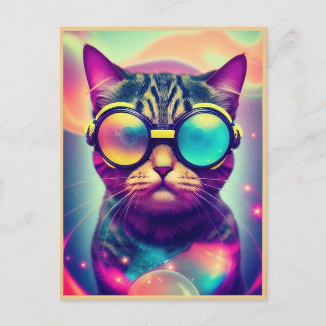 Funky Coola Psychedelic Goggles Cat Vykort (Framsida)