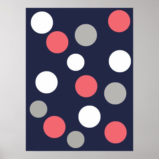 Funky Coral Rosa White Grått Bollar Circles Poster (Framsidan)