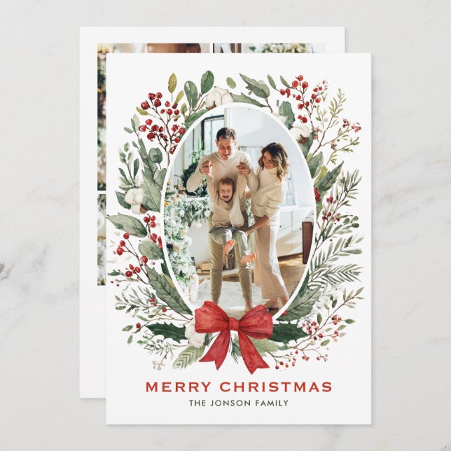 Funky Country Boho Christmas Wreath 5 Photo Julkort (Fram/baksida)
