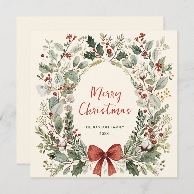 Funky Country Retro Boho Christmas Wreath Julkort (Fram/baksida)