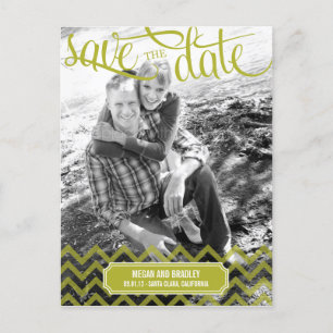 Funky Couple Save The Date Postkort - Grön Meddelande Vykort