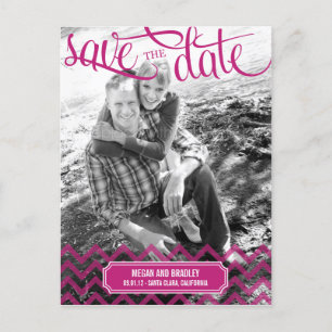 Funky Couple Save The Date Postkort - Ljus Rosa Meddelande Vykort