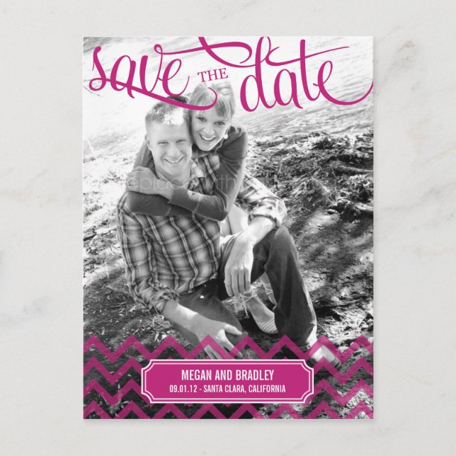 Funky Couple Save The Date Postkort - Ljus Rosa Meddelande Vykort (Framsida)
