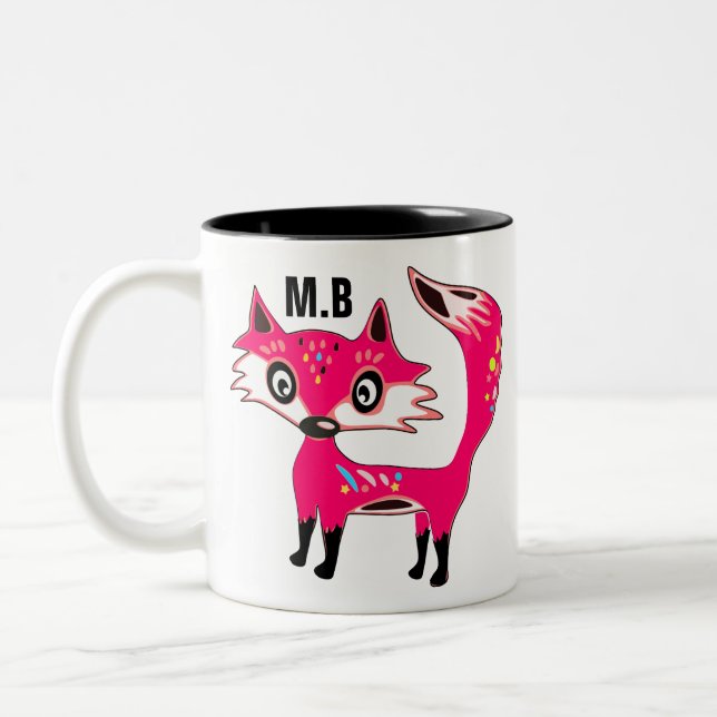 Funky Cute Rosa Fox Monogram Två-Tonad Mugg (Vänster)