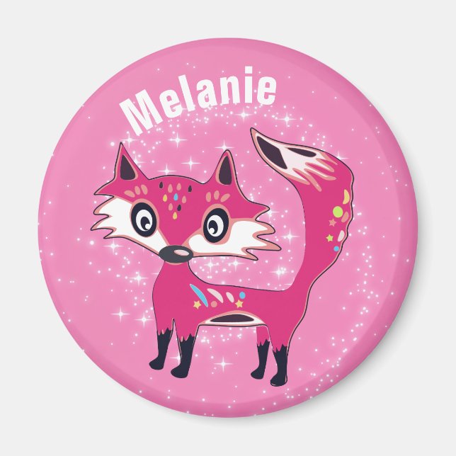 Funky Cute Rosa Fox-Personlig Magnet (Framsidan)