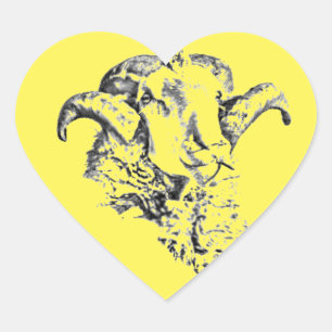 Funky Cute Sheep Ram Hjärtformat Klistermärke
