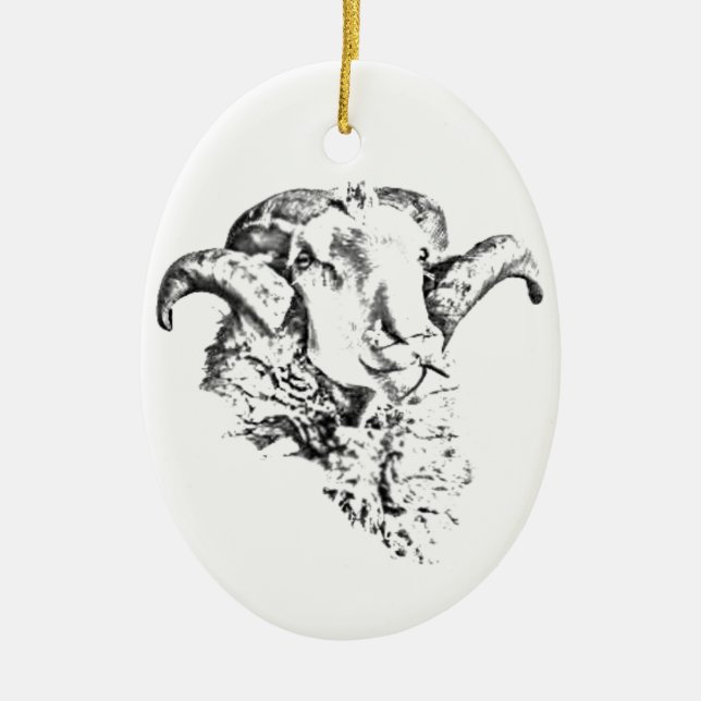 Funky Cute Sheep Ram Julgransprydnad Keramik (Framsidan)