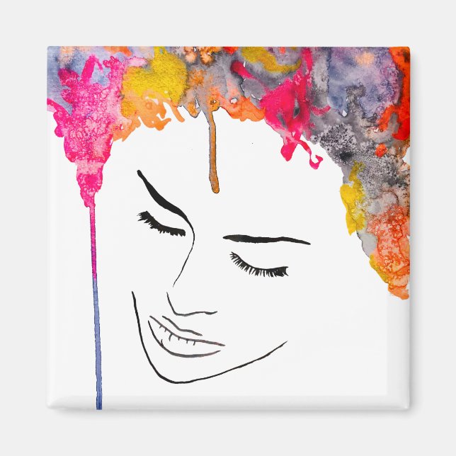 Funky dam psykedeliskt galet hår magnet (Framsidan)