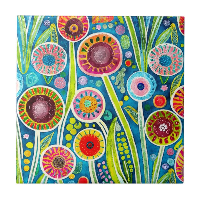 Funky Dandelions Tile Kakelplatta (Framsidan)