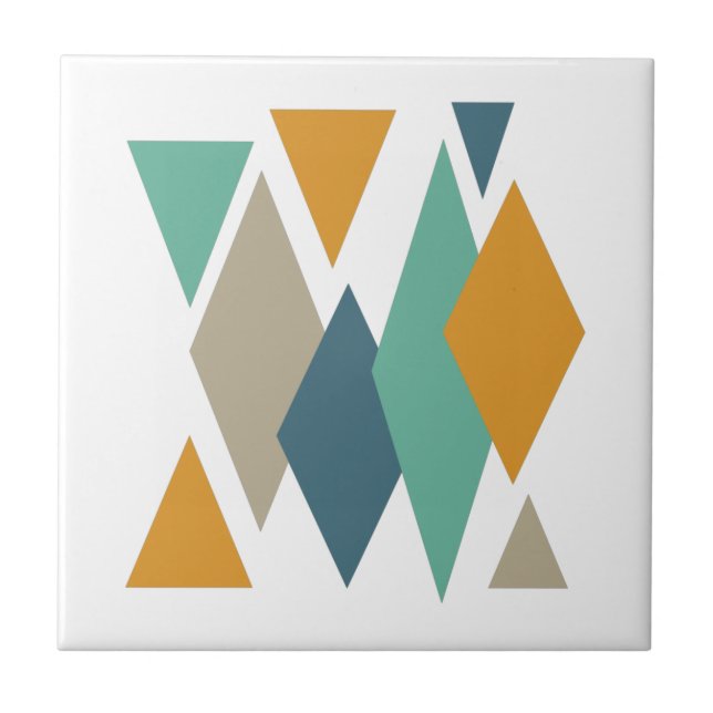 Funky Diamonds och Triangles Mid Century Modern Kakelplatta (Framsidan)