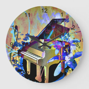 Funky Digitalt Färgad Piano Stor Klocka
