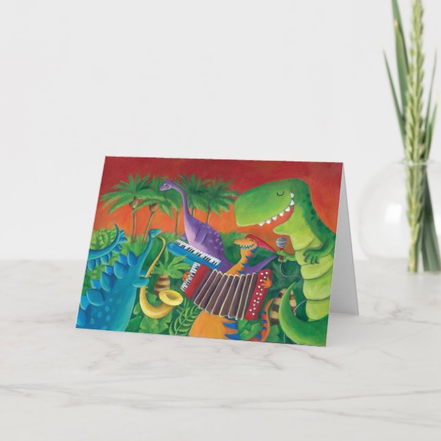 Funky Dinosaur Band Kort (Framsida)