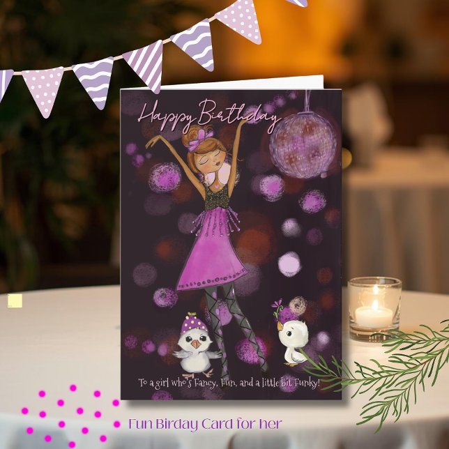 Funky Disco Flicka Födelsedag "Egg-straordinary"  Helgkort (Funky Disco Girl Birthday Egg-straordinary Holiday Card)