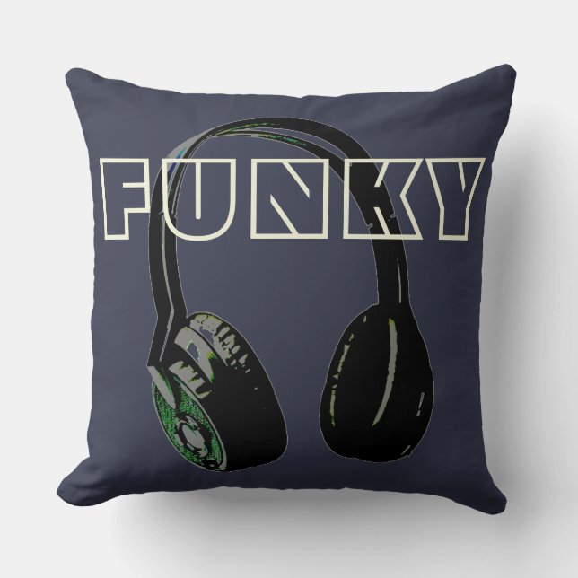 Funky Disco Headphone Music Entertainment Retro Kudde (Framsida)