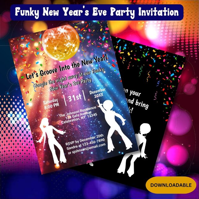 Funky Disco New Yea's Kväll Party bjudan Inbjudningar (Skapare uppladdad)