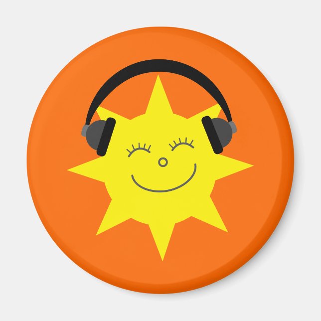 Funky DJ leende sol orange magnet (Framsidan)