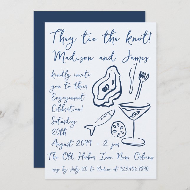 Funky Doodle Nautical Beach Ocean Förlovningsfest Inbjudningar (Fram/baksida)