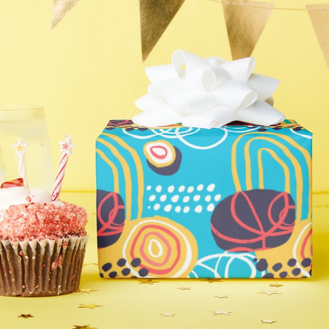 Funky Doodles on Aqua Presentpapper (Födelsedagsfest)