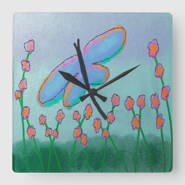 Funky Dragonfly Abstrakt Art Round Clock Fyrkantig Klocka (Framsida)