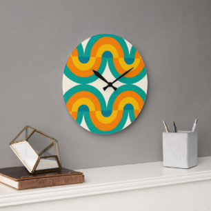 Funky Eclectic Retro-halvcirklar Art Mönster Stor Klocka