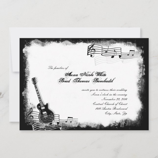 Funky Electric Guitar Music Wedding bjudande Inbjudningar (Framsida)