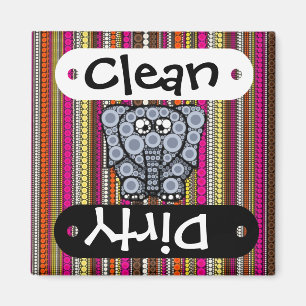 Funky Elephant Circle Mosaic med Rand Magnet