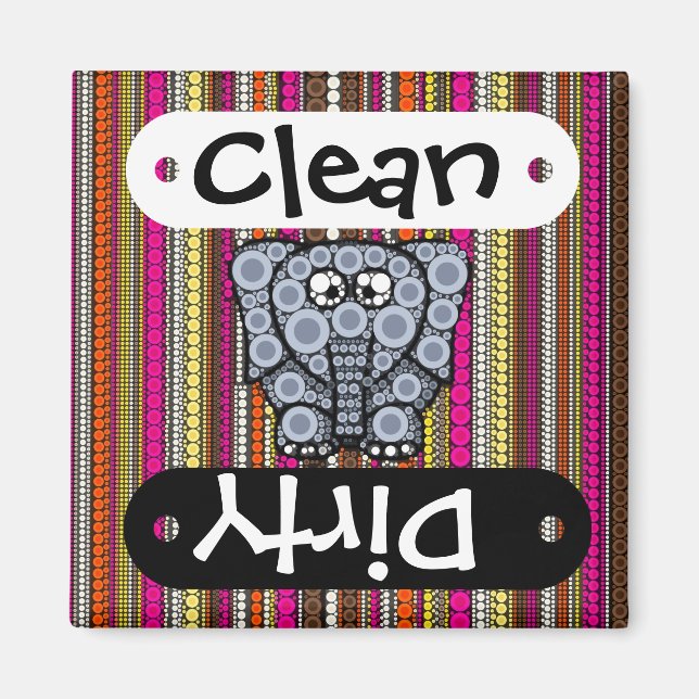 Funky Elephant Circle Mosaic med Rand Magnet (Framsidan)