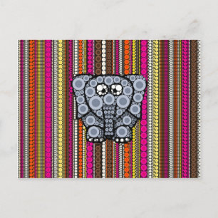 Funky Elephant Circle Mosaic med Rand Vykort