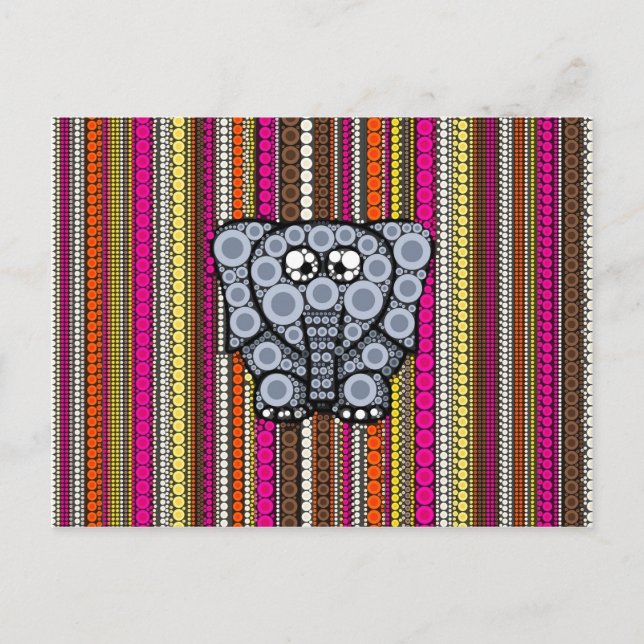 Funky Elephant Circle Mosaic med Rand Vykort (Framsida)