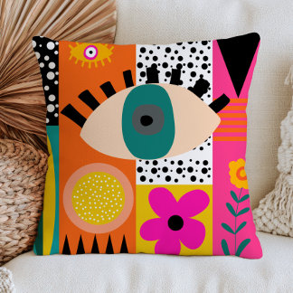 Funky Evil Eye Abstrakt Bohemsk Djärv Maximalistis Kudde