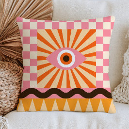Funky Evil Eye-design Rosa & Orange RETRO Abstrakt Kudde