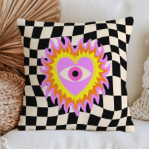 Funky Evil Eye-hjärta i lågor Retro-rutig