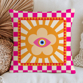 Funky Evil Eye Marguerit Rosa Rutig RETRO Kudde