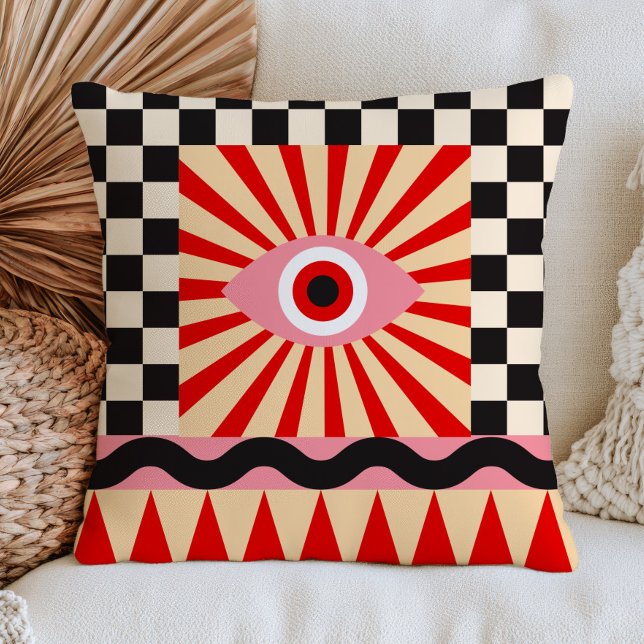 Funky Evil Eye Rutigt Mönster RETRO Abstrakt Kudde (Skapare uppladdad)