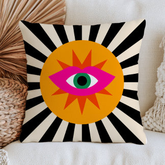 Funky Evil Eye Svarta Ränder Maximalist Dopamin  Kudde