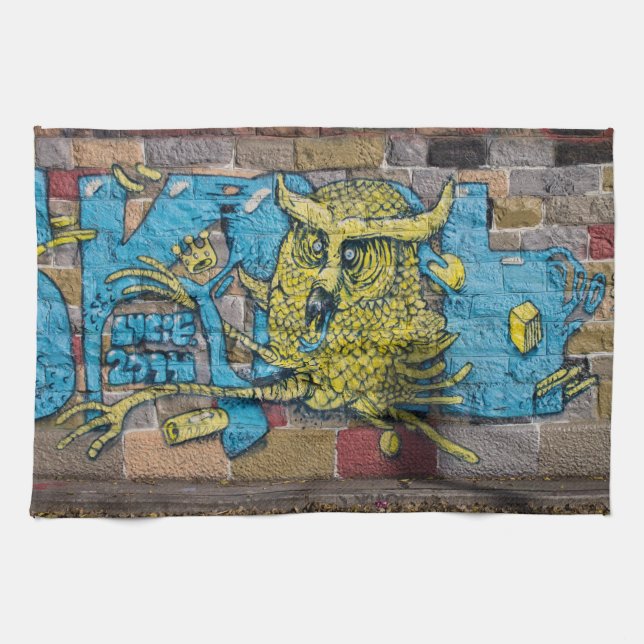 Funky Fantasy Horned Uggla Graffiti Kökshandduk (Horisontell)