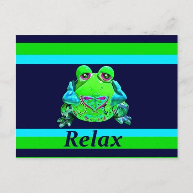 Funky Färgfull grodd RELAX Teal Lime Navy Vykort (Framsida)