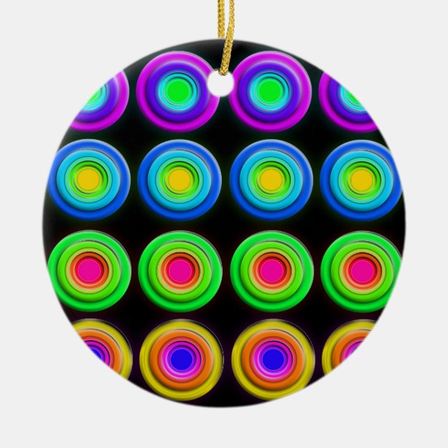 Funky Färgfyllda 3D-cirklar Julgransprydnad Keramik (Framsidan)
