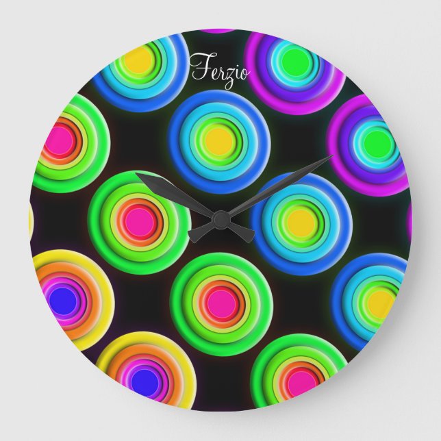 Funky Färgfyllda 3D-cirklar Stor Klocka (Framsida)