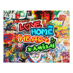 Funky Färgglad Gatukonst Graffiti Kärlek Hem Hjärt Fototryck