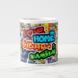 Funky Färgglad Gatukonst Graffiti Kärlek Hem Hjärt Jumbo Mugg