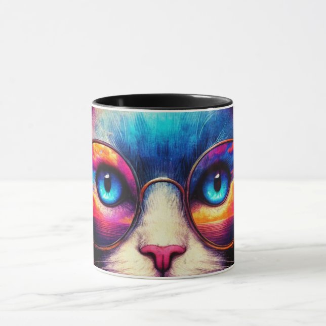 Funky Färgglad Katt Illustrerad Mugg (Center)