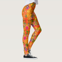 Funky, färglösa blommor och orange av paisley leggings